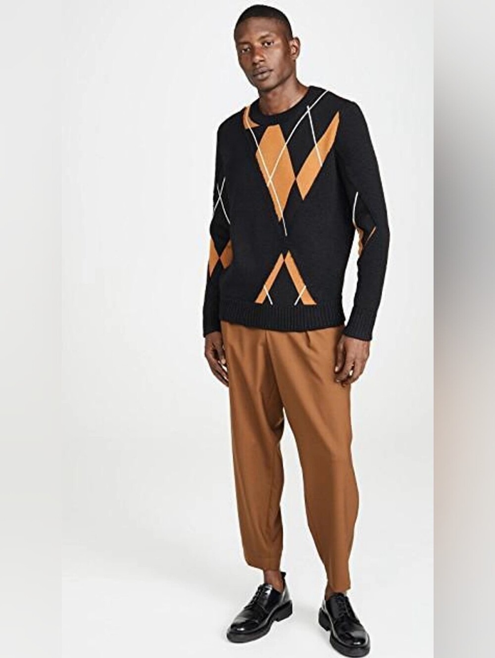 PHILLIP LIM Argyle Textured Pullover Sweater In Black/brown Small